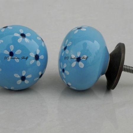 Turquoise Grey Flower Knob (1)